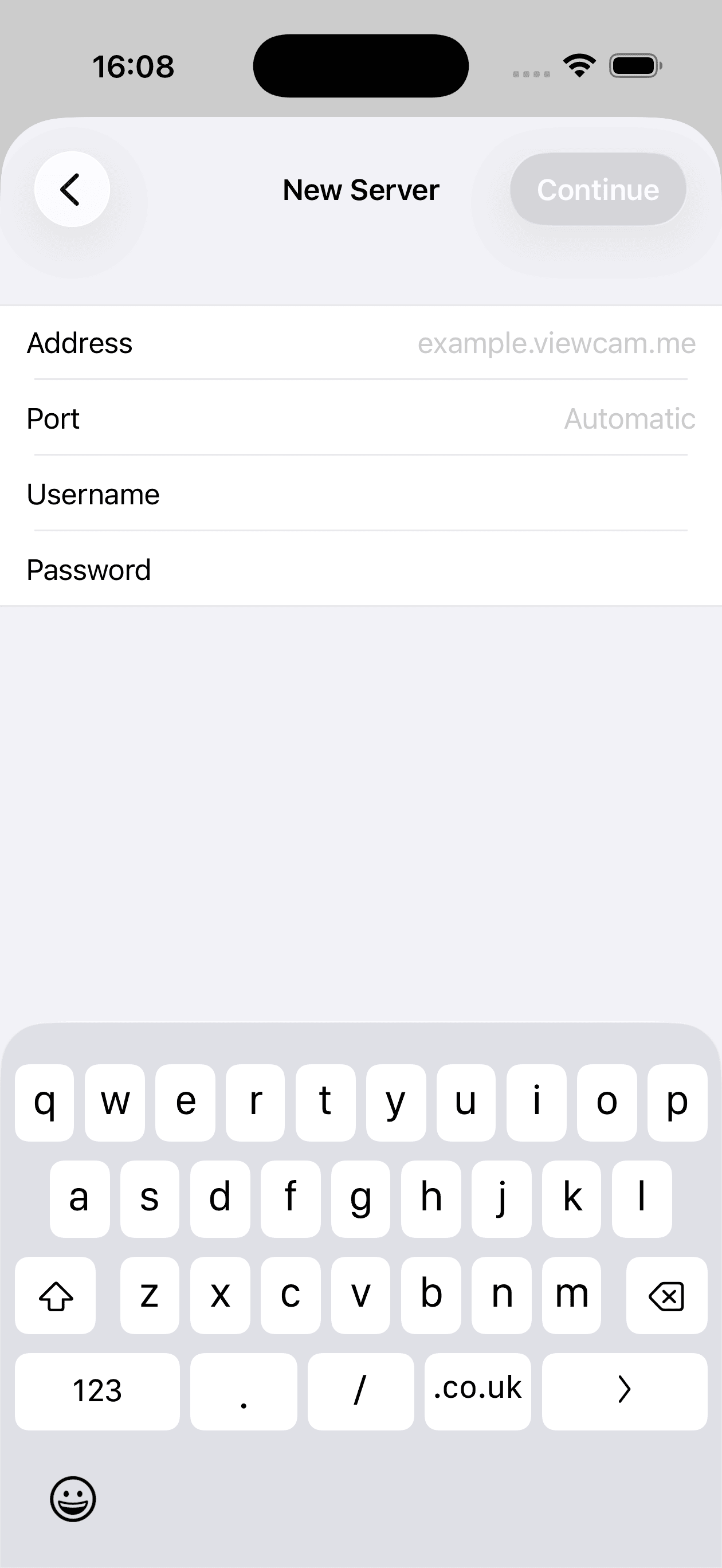 Enter an address, port, username and password to add a server manually