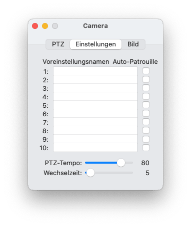 Kamerasteuerung - PTZ-Einstellungen