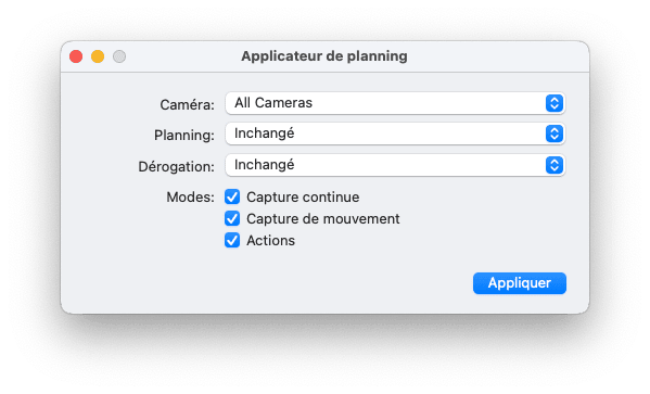 Fenêtre Applicateur de planning