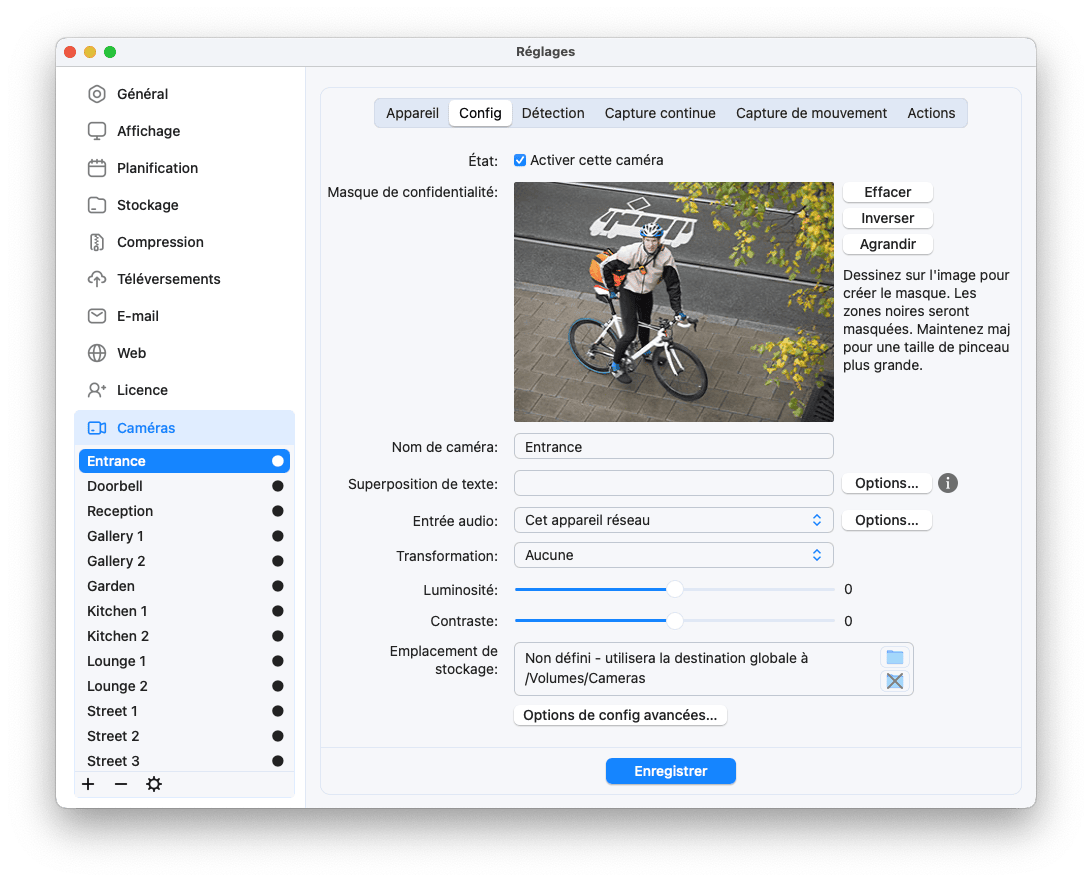 Réglages SecuritySpy - Caméras - Config