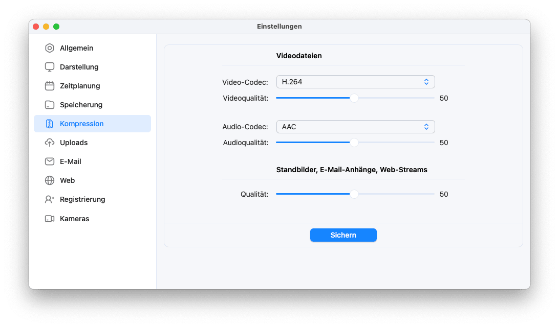SecuritySpy-Einstellungen - Kompression