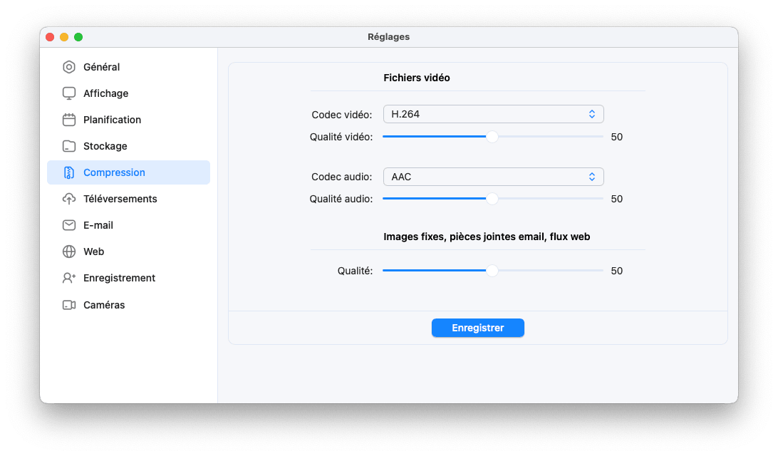 Réglages SecuritySpy - Compression