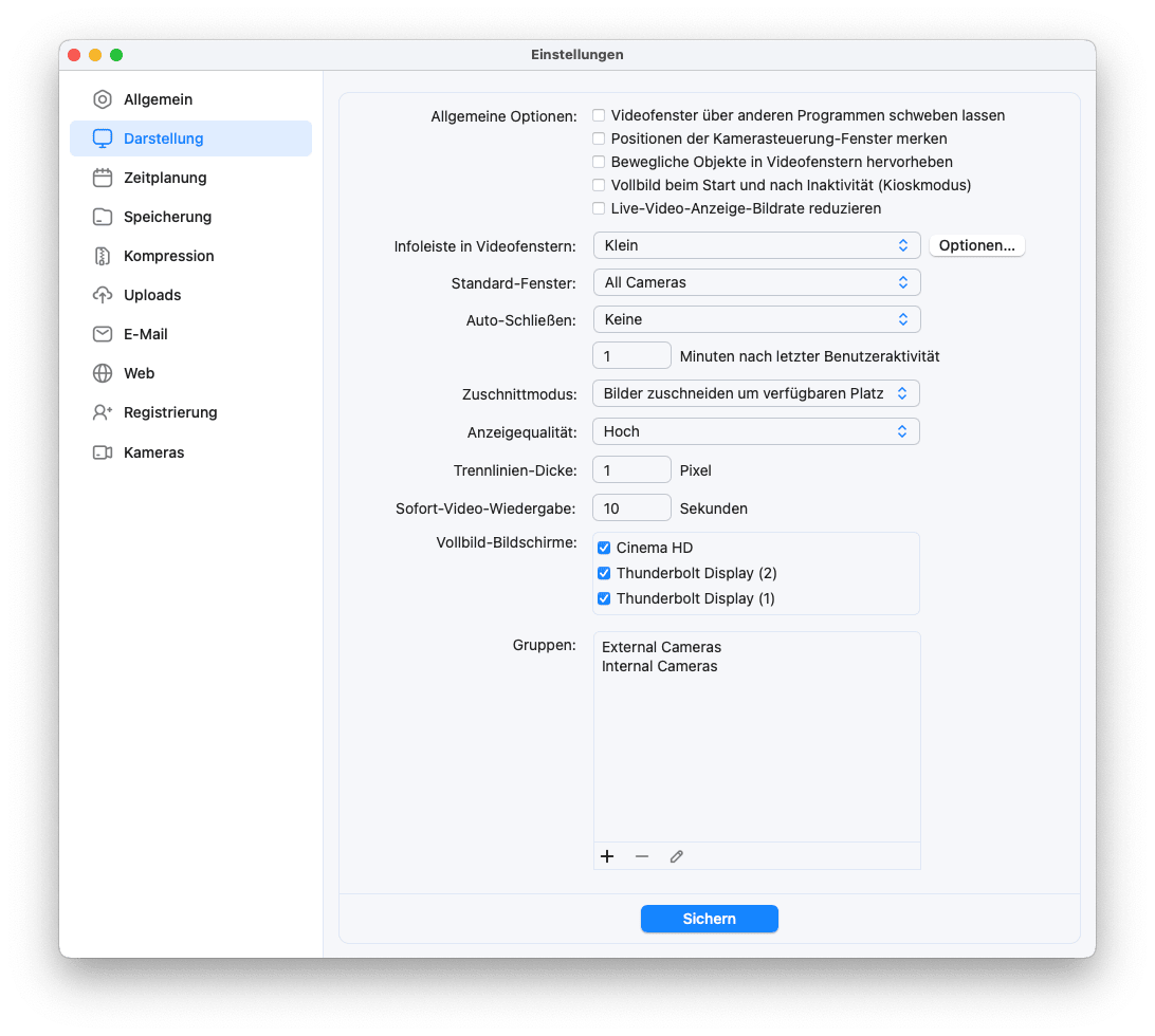 SecuritySpy-Einstellungen - Darstellung