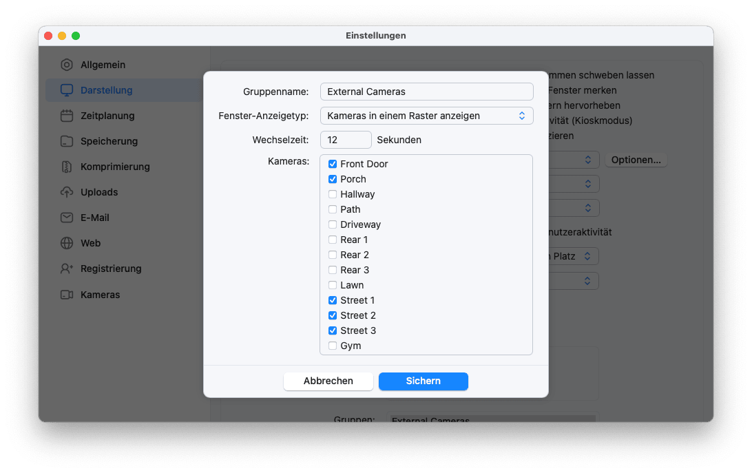 SecuritySpy-Einstellungen - Darstellung - Gruppe