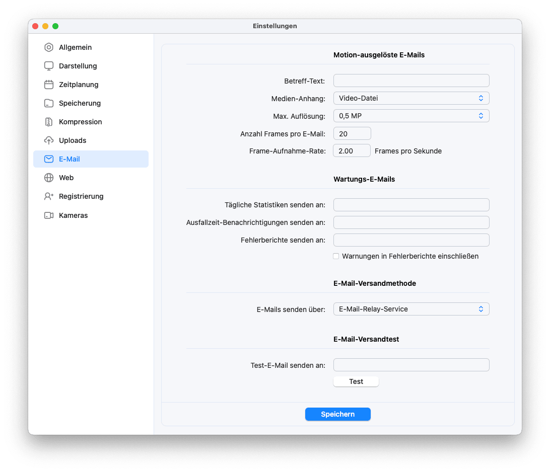SecuritySpy-Einstellungen - E-Mail