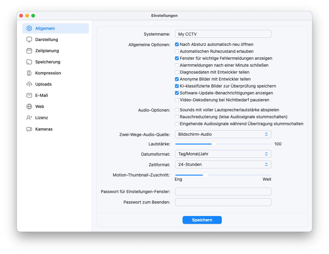 SecuritySpy-Einstellungen - Allgemein