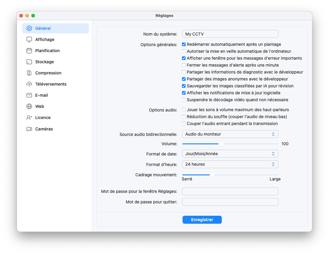 Réglages SecuritySpy - Général