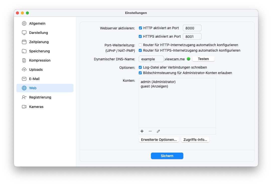 SecuritySpy-Einstellungen - Web
