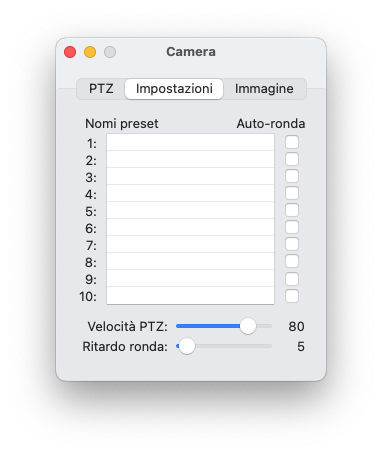 Controllo Telecamera - Impostazioni PTZ