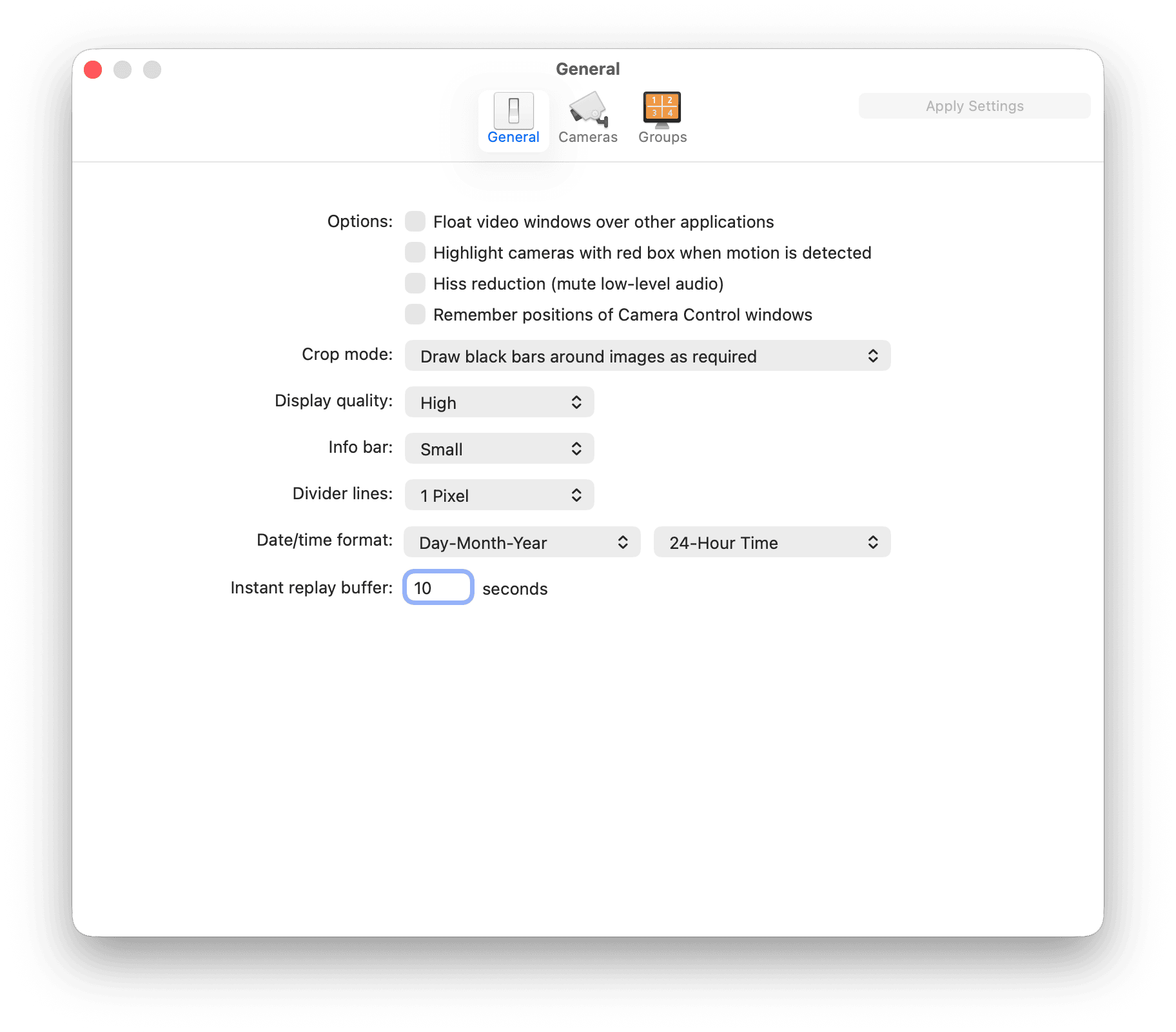 ViewCam Settings - General