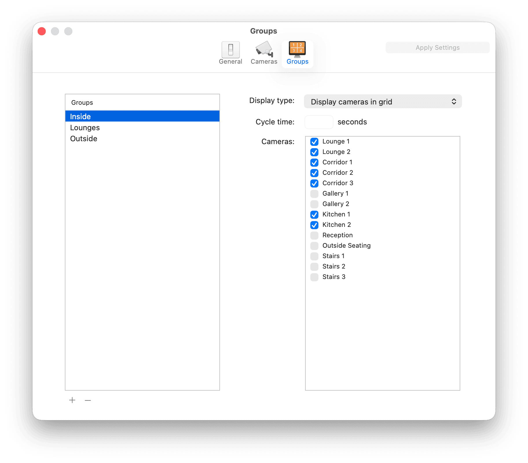 ViewCam Settings - Groups