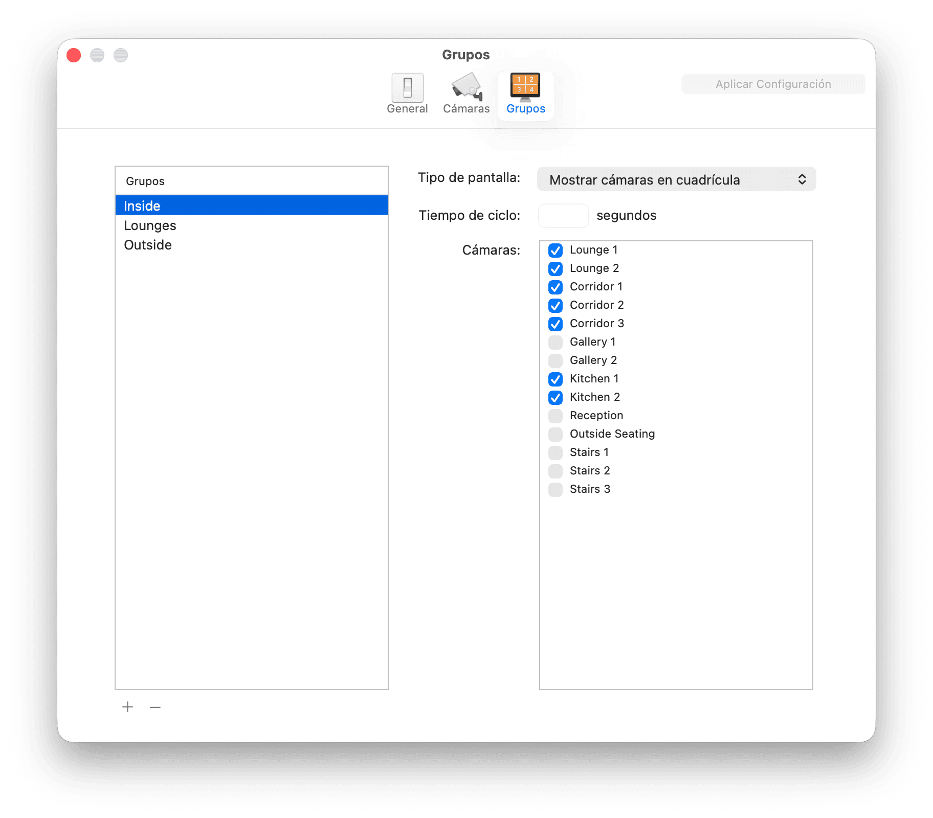 Configuración de ViewCam - Grupos